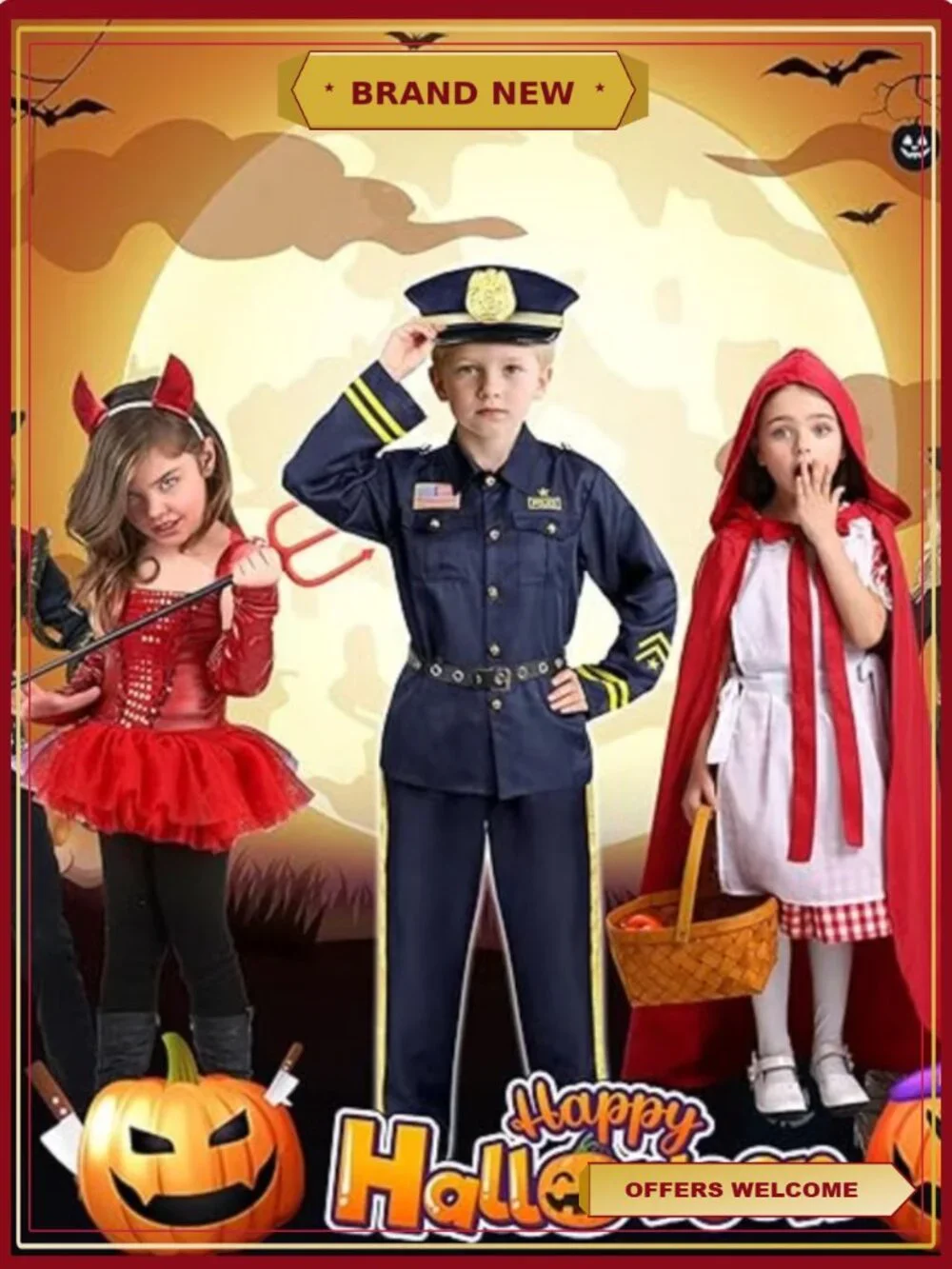 Kids Police Officer Costume Cop Uniform Pretend Play Set with Hat & Accessories